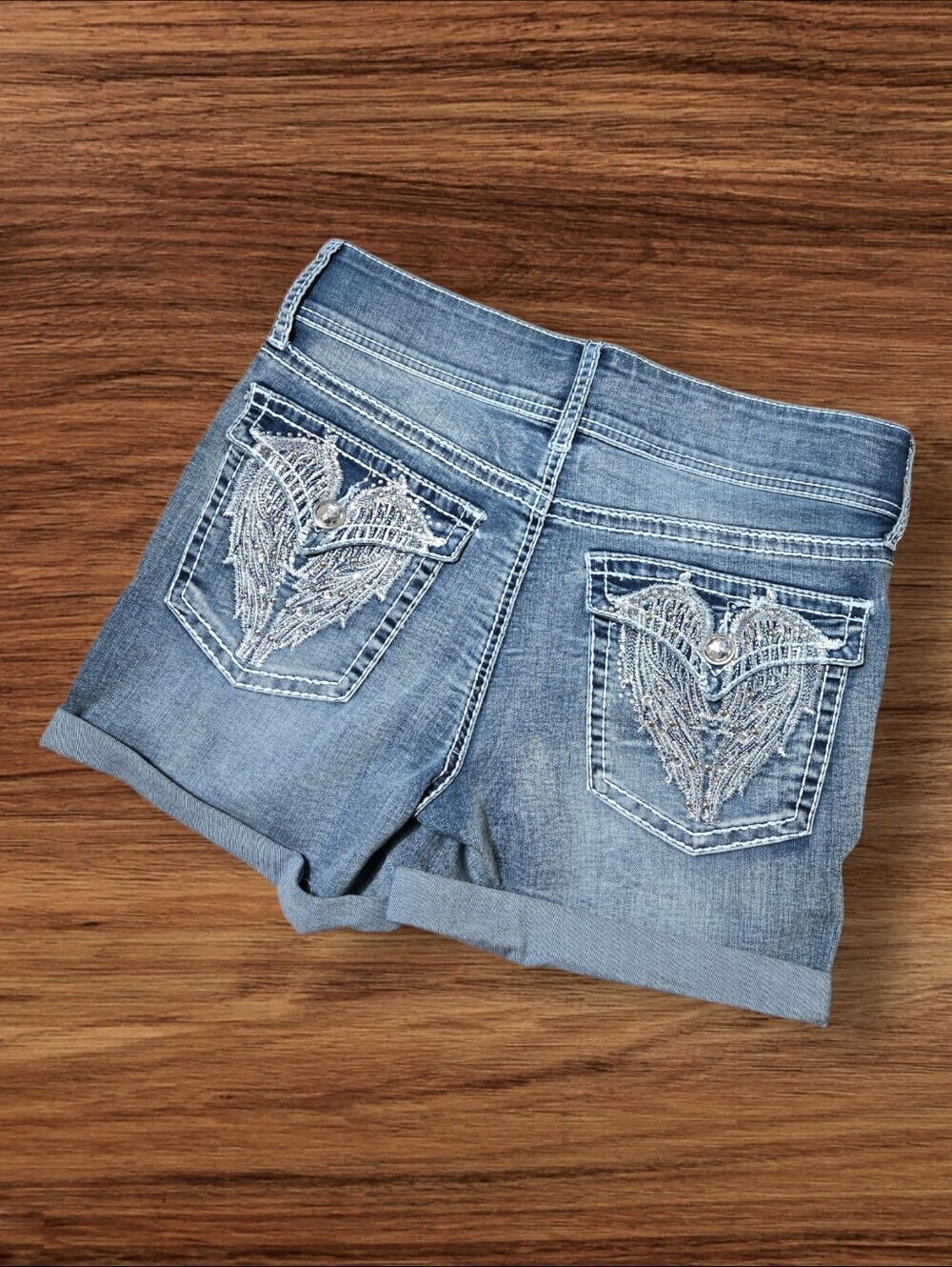 Apt. 9 Light Blue Embellished Angel Wings Rhinestone Denim Shorts